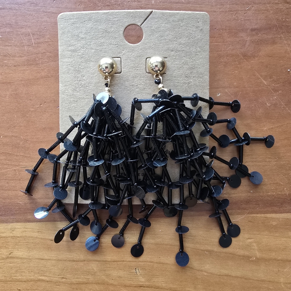 OVS Black Beaded Sequin Tassel Earrings - NWT
